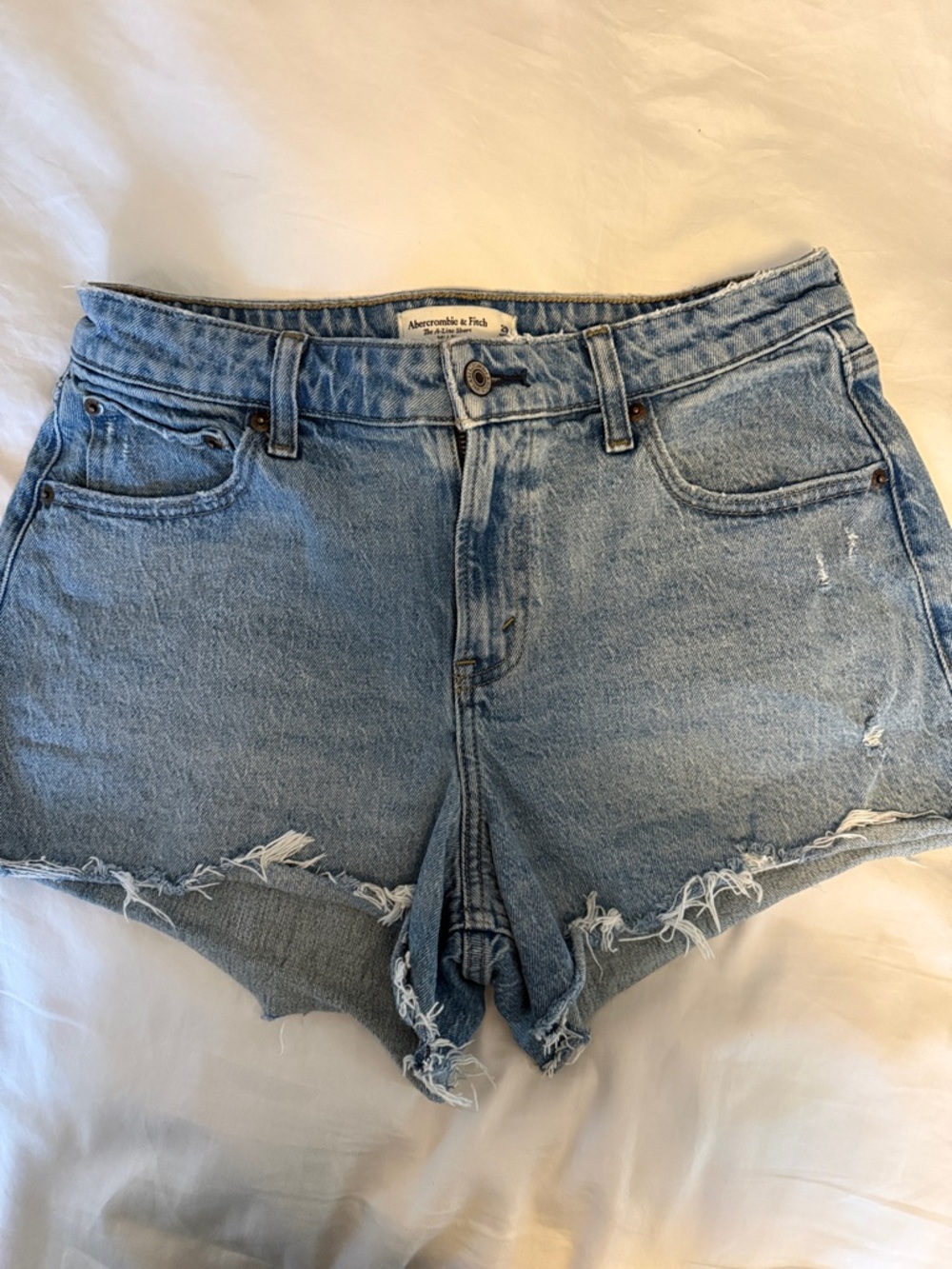 Abercrombie & Fitch A Line Mid Rise Distressed Frayed Hem Denim Shorts